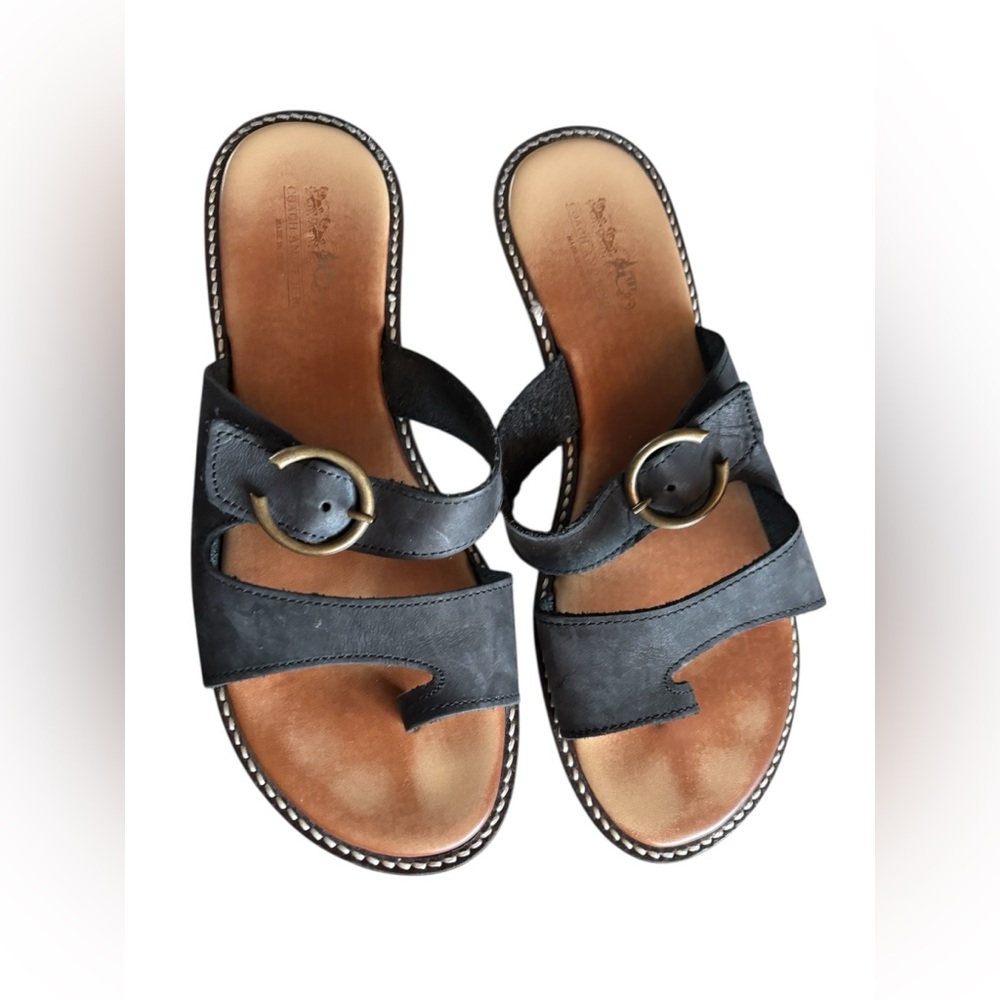 Coach & Four Tuscano black leather slide sandals sz 8 preloved made in Italy - Picture 9 of 9